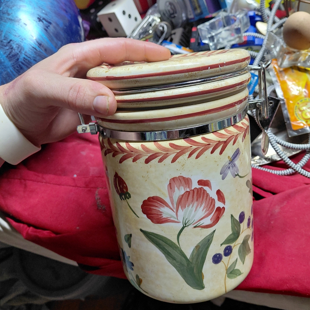 Certified International Floral Canister with Red and Green Accents